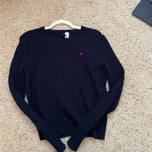 H&M Dark Blue Crewneck Sweater with Red Accent